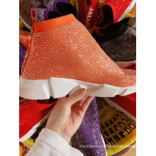 2019 customized logo popular colorful fly knit rhinestone sock women's fashion sneakers